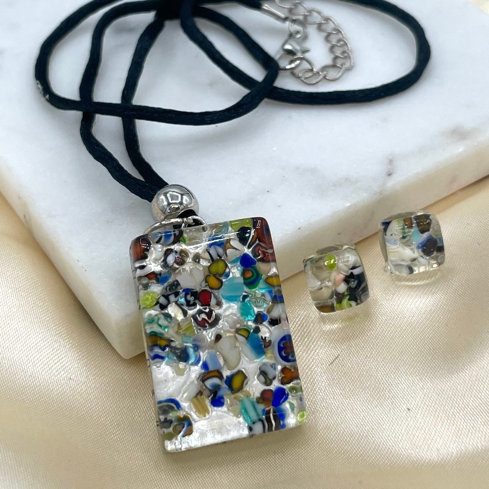 Italian Murano Glass set Necklace and Stud Earrings in Sterling Silver
